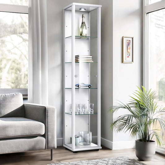 Vitrine en verre pour collections avec etag¨¨res reglables et eclairage LED integre