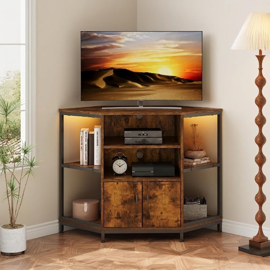 Meuble TV dangle avec eclairage LED, design industriel 105 x 50 x 79 cm, marron vintage