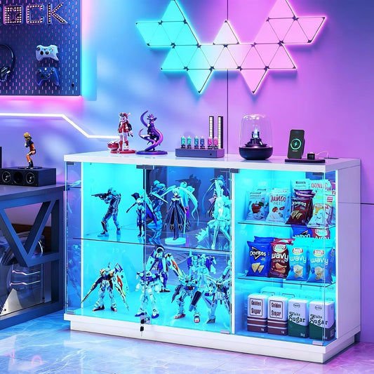 Biblioth¨¨que vitree avec porte verrouillable, eclairage LED intelligent et connectique Type C pour collections