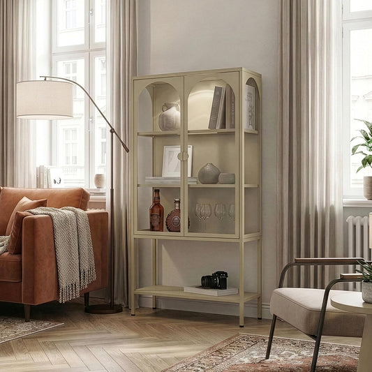Armoire vitrine en acier avec deux portes ¨¤ fermeture magnetique et compartiments de rangement