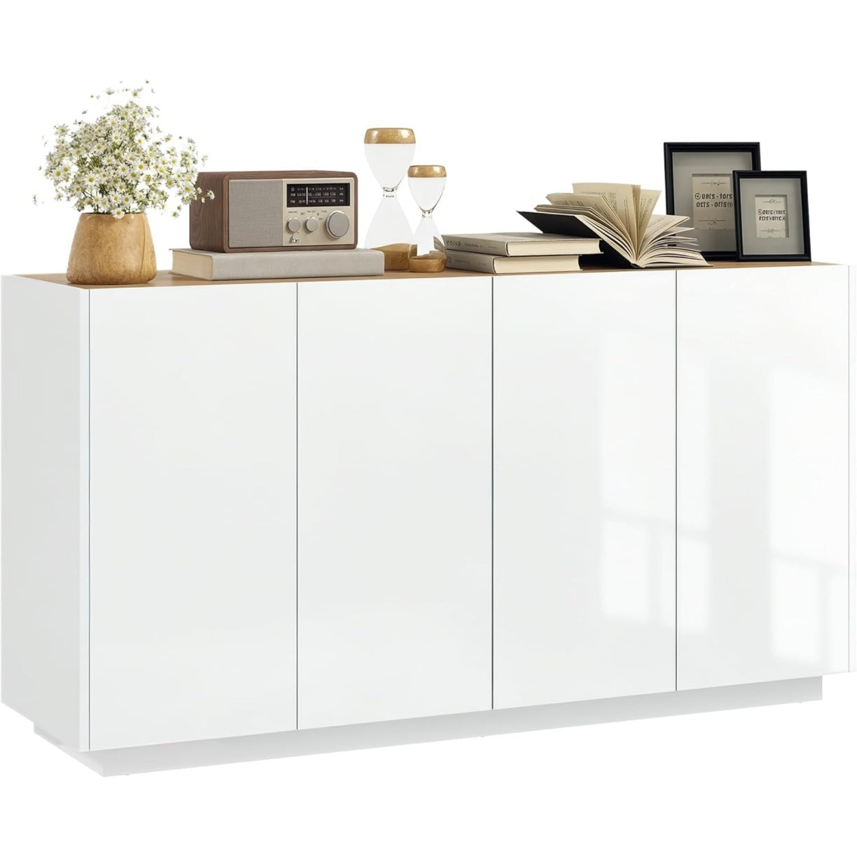 Vaisselier haut avec six rangements de porte, deux tablettes reglables et grande capacite de stockage