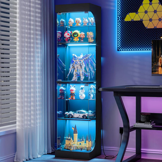 Vitrine avec portes vitrees, meuble de rangement pour jouets et objets decoratifs