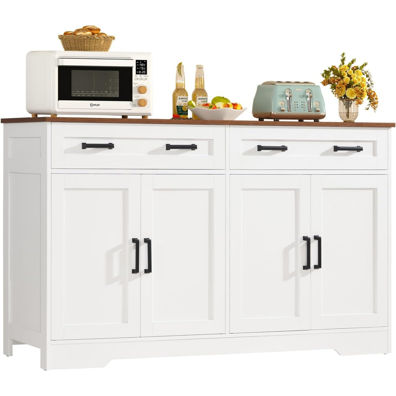 Buffet de 140 cm avec quatre portes, deux grands tiroirs et tablette interieure reglable