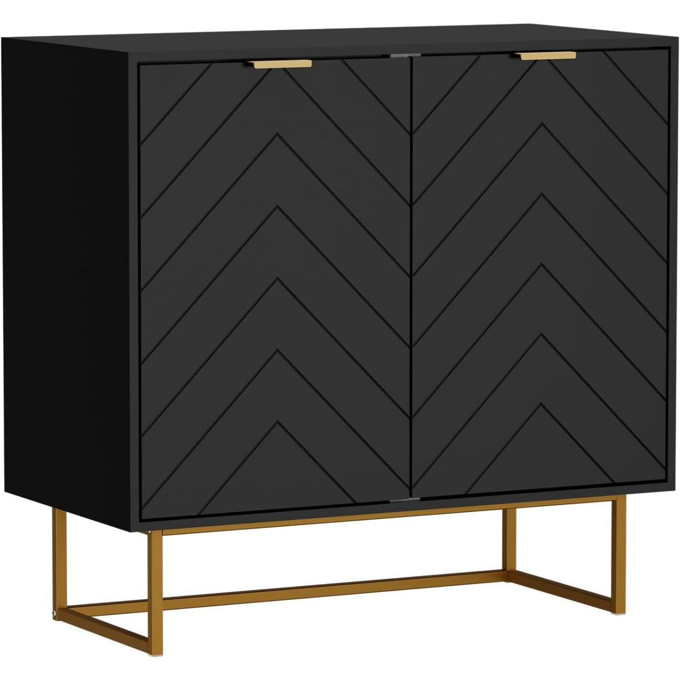 Bahut compact noir avec deux portes, etag¨¨re interieure reglable et pi¨¨tement dore